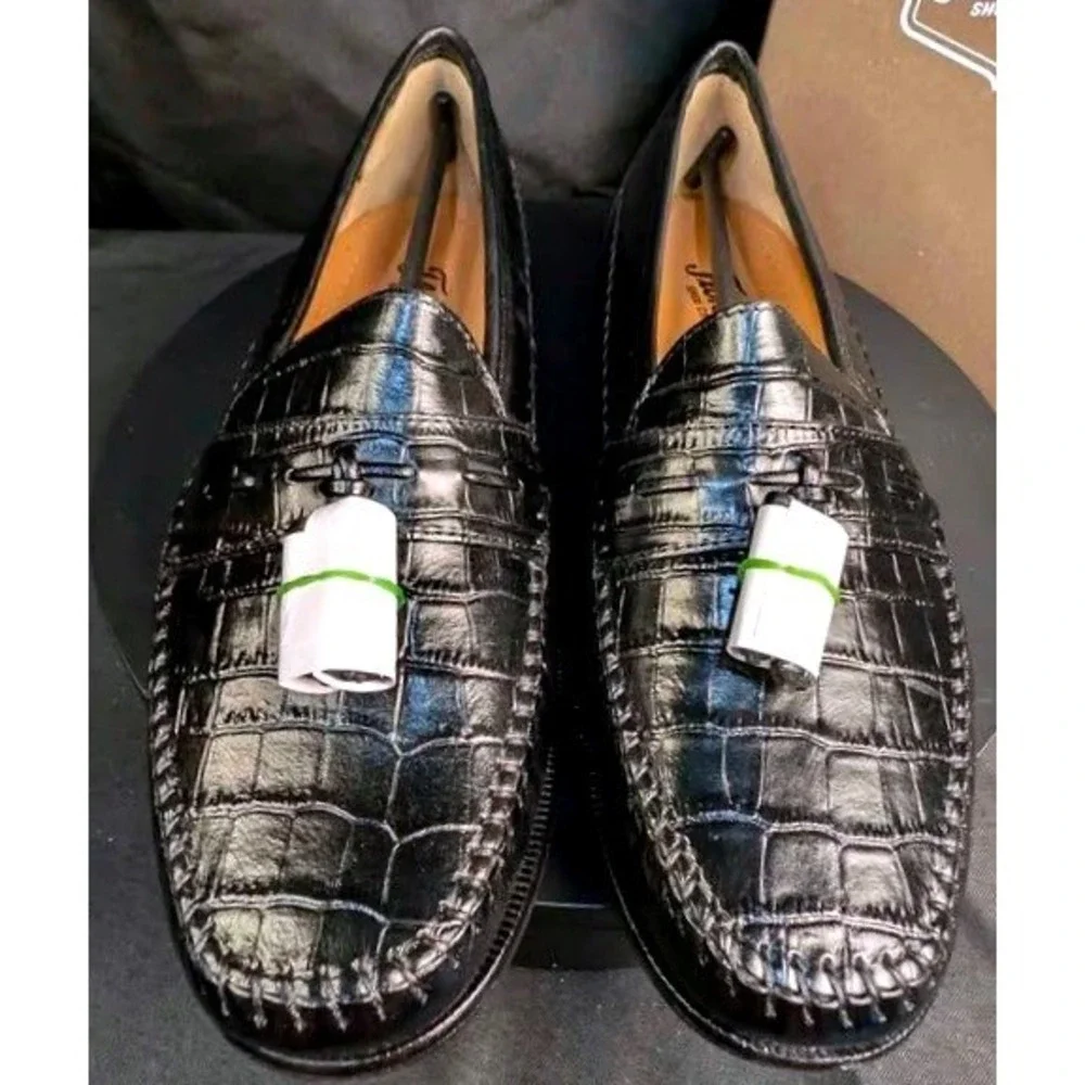Florsheim Pisa Black Croc Print Tassel Loafers~18469-01 ~Sz 8 3E Extra Wide~NIB - Picture 5 of 15